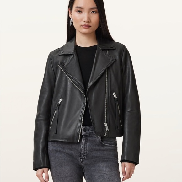 All Saints Jackets & Blazers - All Saints Dalby Slim Fit Leather Biker Jacket Womens UK 14, US 10, EU 42, black